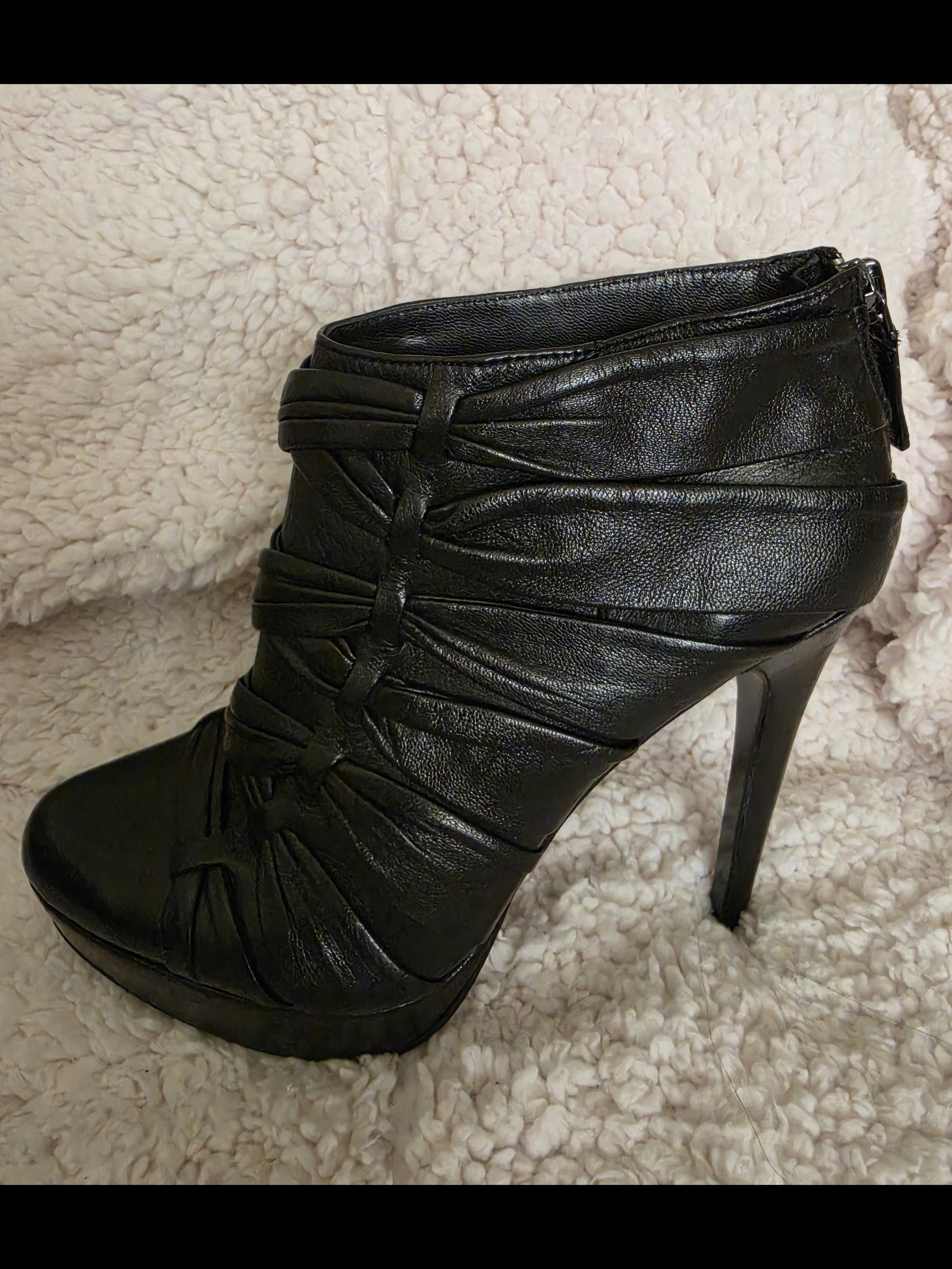 Elie Tahari Black Ruched High Stiletto Ankle Boot